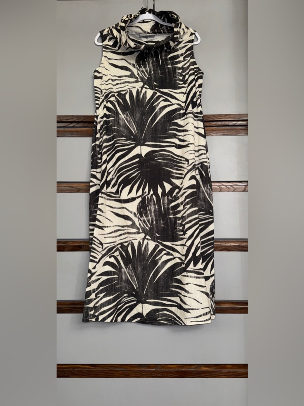 Bryn Walker 🌴 Henrietta Linen Cotton Palma Nera Cowl Neck Sleeveless Midi Dress